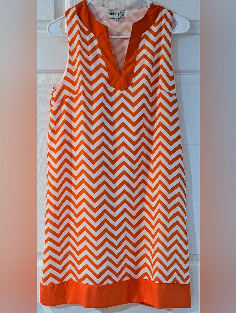 Mud Pie Sleeveless Chevron Dress in Coral and White